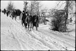 1944년 1월, 보비야 산에서 수보보르 산으로 향하던 미하일로비치 장군 드라골류브 미하일로비치와 라코비치 대위가 이끄는 부대. 제1 라브나 고라 군단 사령관인 부치코비치 대위가 바 회의를 조직하기 위한 마지막 준비를 하고 있는 바 마을에서.