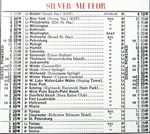 1961년 실버 메테오 열차 시간표