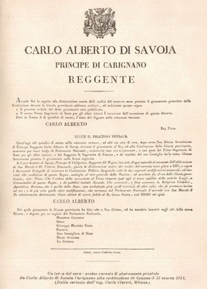 카를로 알베르토가 1821년 스페인 헌법을 선포한 칙령