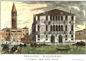 카사노바가 세례를 받았던 산 사무엘레 교회와 말리피에로 궁전(Palazzo Malipiero, 1716년경)
