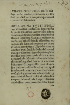 Orazione alla Signoria fiorentina