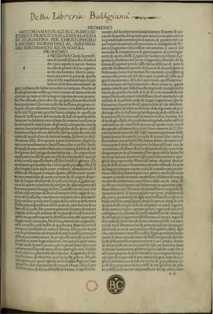 크리스토포로 란디노가 번역한 자연사(Historia naturalis), 1489년 판.