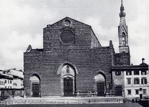 1860년대 고딕 부흥 양식으로 니콜로 마타스(Niccolò Matas)가 장식하기 전의 원래 벽돌 서쪽 정면