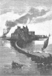 쥘 베른(Jules Verne)의 『아드리아 해의 복수』(1885년) 삽화에 그려진 브린디시 항(레옹 베네트(Léon Benett) 작품)