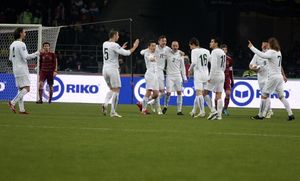 2010년 월드컵 플레이오프에서 러시아와의 경기에서 네이츠 페치니크(Nejc Pečnik)의 골을 기념하는 슬로베니아 선수들.