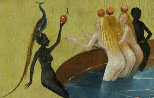 벌거벗은 인물들이 다양한 방식으로 쾌락을 추구한다.