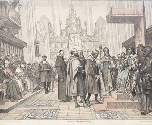 크리스티안 1세가 코펜하겐 대학교를 설립하는 모습을 묘사한 그림.