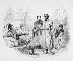 타타르의 멍에. 이 그림에서는 루스의 영주가 칸 앞에 끌려가고 있다.