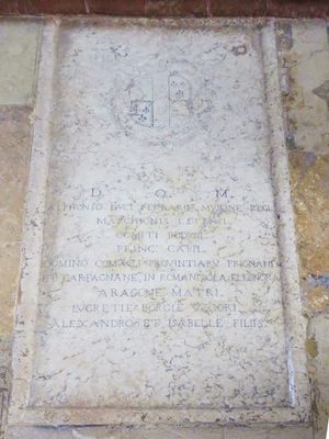 페라라에 있는 알폰소 1세 데스테와 루크레치아의 묘비.