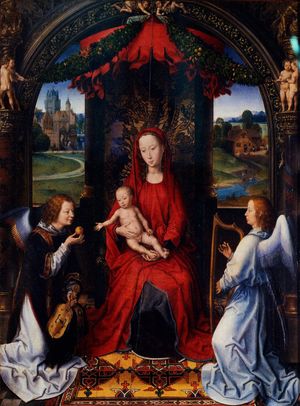 한스 멤링(Hans Memling), 성모자와 두 천사, 1480년경. 피티 궁(Uffizi), 피렌체