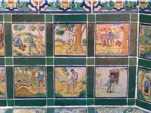차풀테펙의 벤치에 있는 돈키호테 장면을 묘사한 타일