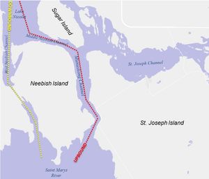 세인트 메리즈 강의 니비스 섬 양쪽을 지나는 운하