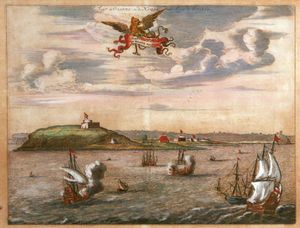 네덜란드인들은 나사우(1628년)와 오렌지(1639년) 요새를 건설했다. (17세기 네덜란드의 채색 판화)