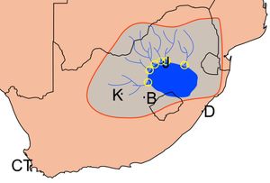 남아프리카 지형 아래의 카프발 크레이톤의 위치.