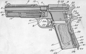 1917년 공식 육군 설명서에 발표된 원본 M1911 권총의 명칭이 표시된 단면도