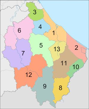 나라티왓주의 13개 군 지도