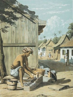 1854년경 자바, 네덜란드령 동인도의 크리스 대장장이를 묘사한 석판화