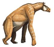 칼리코테리움(Chalicotherium) 속 아니소돈(Anisodon) 그란데의 복원도. 발굽 대신 발톱을 가진 독특한 그룹인 칼리코테리과에 속한다.