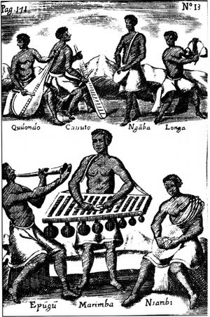 지롤라모 메롤라 다 소렌토(1692)가 그린 콩고 왕국의 다양한 악기들