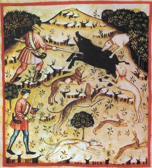 14세기 프랑스 그림에 묘사된 멧돼지 사냥처럼 개는 수천 년 동안 사냥에 사용되어 왔다.