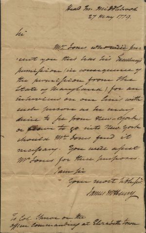 이즈라엘 쉬레브에게 보낸 제임스 맥헨리의 편지, 1779