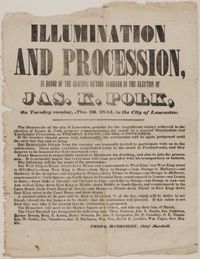 펜실베이니아주 랭커스터에서 열린 횃불 승리 퍼레이드를 알리는 광고문