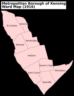 1916년 켄싱턴 대도시 자치구의 구역 지도