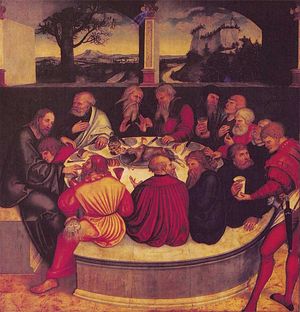 루카스 크라나흐(Lucas Cranach the Elder)가 그린 1547년 루터교의 최후의 만찬(Last Supper) 묘사