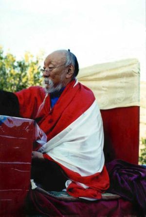 툴쿠이자 응갑파(흰옷과 붉은 옷을 입은 모습 주목)인 차그둡 툴쿠 린포체