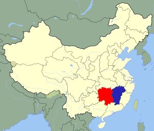 후난성(빨강)과 장시성(파랑)