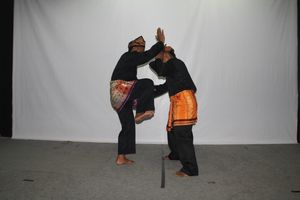 고론탈로 남성들이 전통 무술인 랑가를 연습하고 있다.