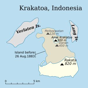 1883년 분화로 인해 원래 크라카토아 섬의 3분의 2가 파괴되었다.