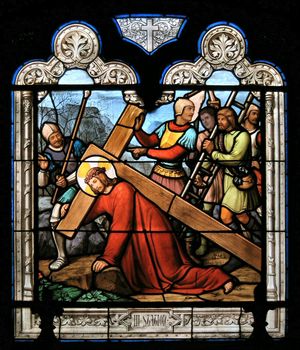 스테인드글라스, 십자가를 지고 가다가 쓰러진 예수