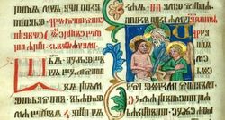 각진 글라골 문자의 예시인 13세기 랭스 복음서