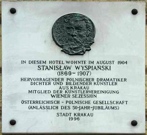 비엔나의 Austria Classic Hotel Wien에 있는 스타니스와프 비스피안스키 기념 동판, 1996년