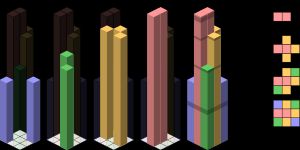 윌리스 타워의 번들 튜브 구조 분해도 및 단순화된 평면도