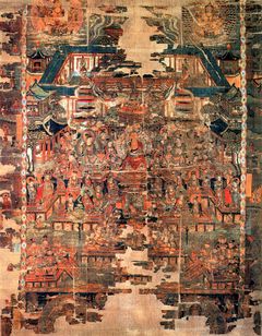 극락을 그린 장면. 『약사정토변상도』(당나라 시대)