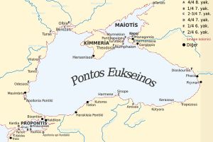 흑해 지도, 밀레투스 주요 식민 도시들의 연대기적 단계를 보여줌