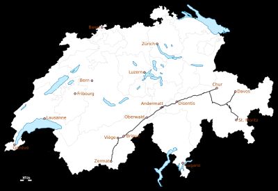 스위스를 관통하는 빙하특급의 노선