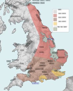 600년경 브리타니아의 앵글로색슨인 정착지들.