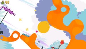 오른쪽으로 기울어진 세계를 움직이는 노란색 로코로코 쿨체.