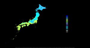 쾨펜 기후 구분에 따른 일본 기후 지도
