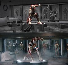 프리비주얼라이제이션 (위)과 완성된 장면 (아래)의 마크 42 슈트