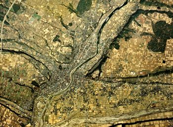 이나시 중심부 주변의 항공 사진(1976년 촬영). 국토교통성 국토지리원 제공.