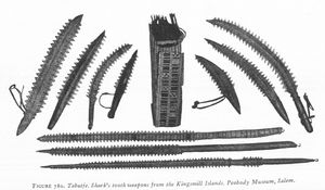 길버트 제도에서 상어 이빨로 날을 세운 무기들