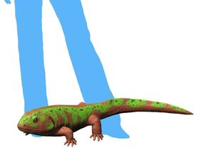 사람 다리를 크기 비교를 위해 둔 페데르페스 피네야이의 복원도