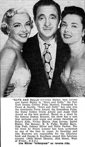 오리지널 브로드웨이 프로덕션 출연자인 비비안 블레인, 샘 레벤, 이자벨 비글리