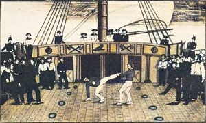 1847년 프랑스 선원들이 배 위에서 사바트를 연습하는 모습의 삽화