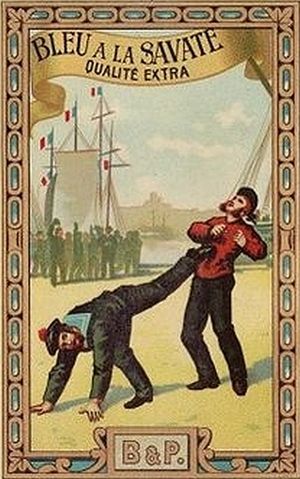 19세기 사바트 삽화로, 카포에라의 rabo de arraia와 유사한 발차기를 보여준다.