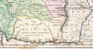 1730년 브라후이 칼라트 칸국 아래의 독립 발루치스탄 지도